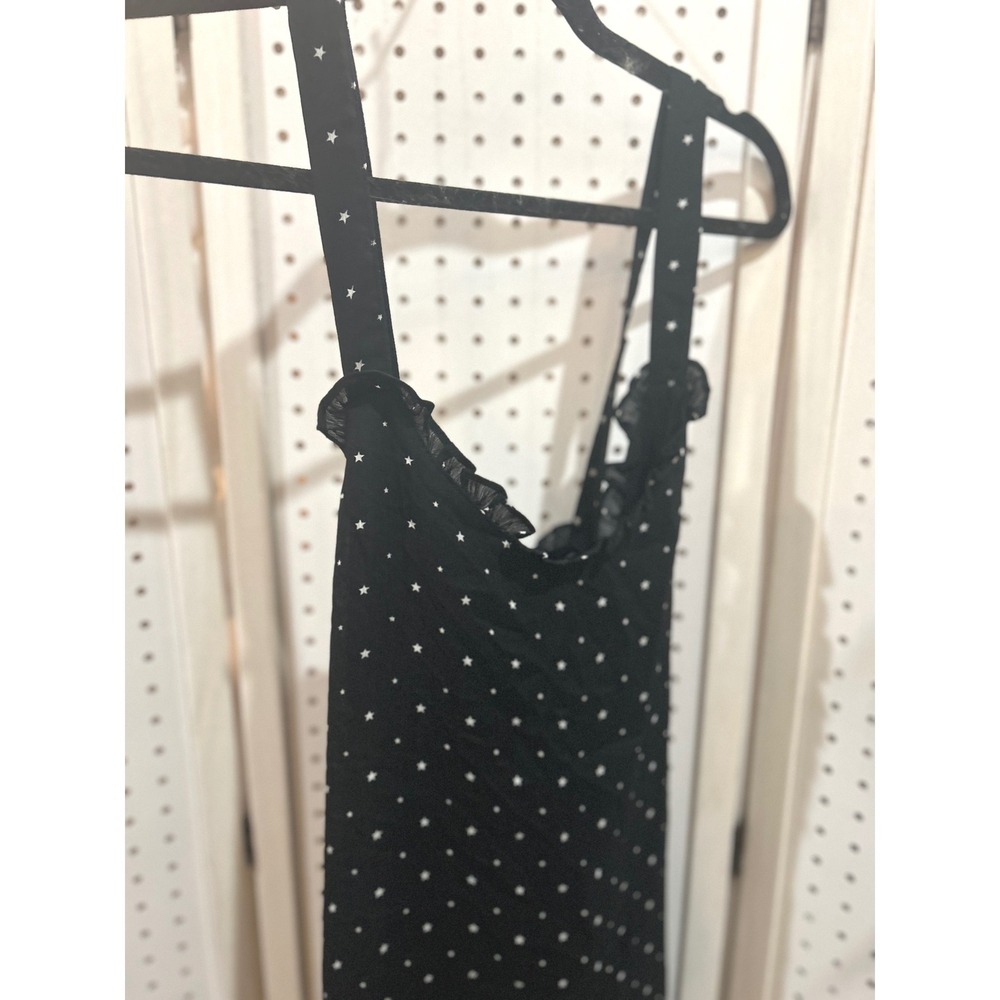 CRESCENT Black Star Print Ruffle‎ Strap Midi Dress Women's Size M